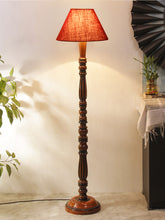 Maroon Jute Conical Wooden Floor Lamp